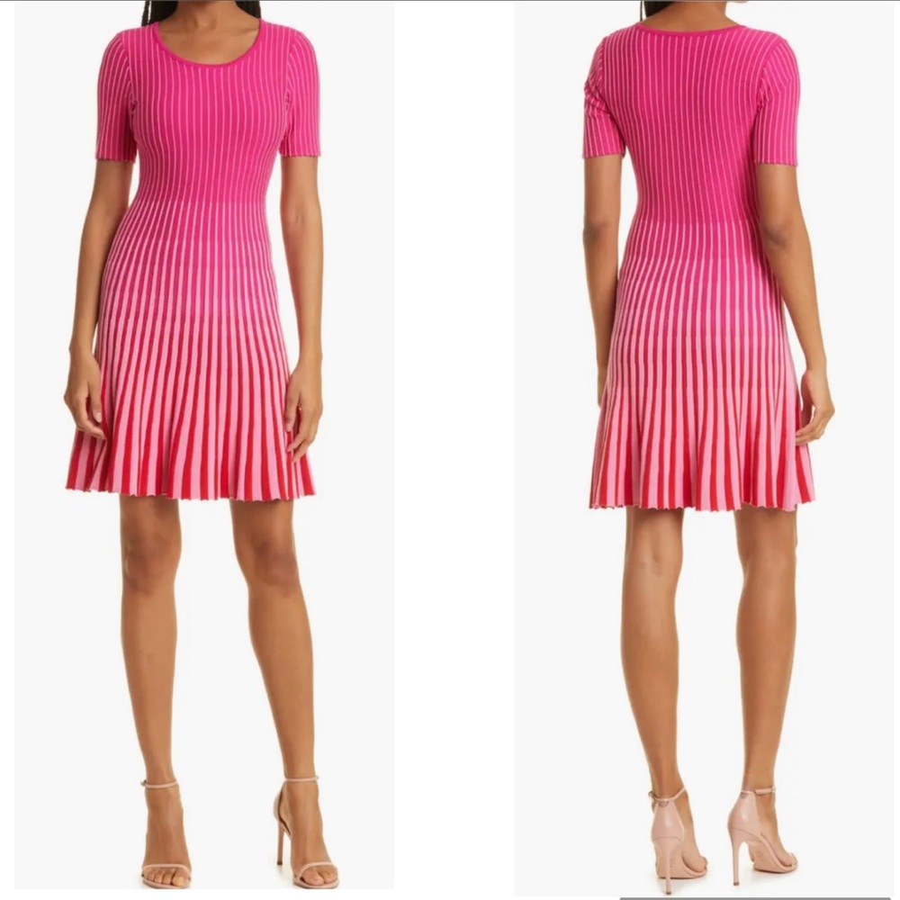 MILLY Inset-stripe Godet-patter Dress